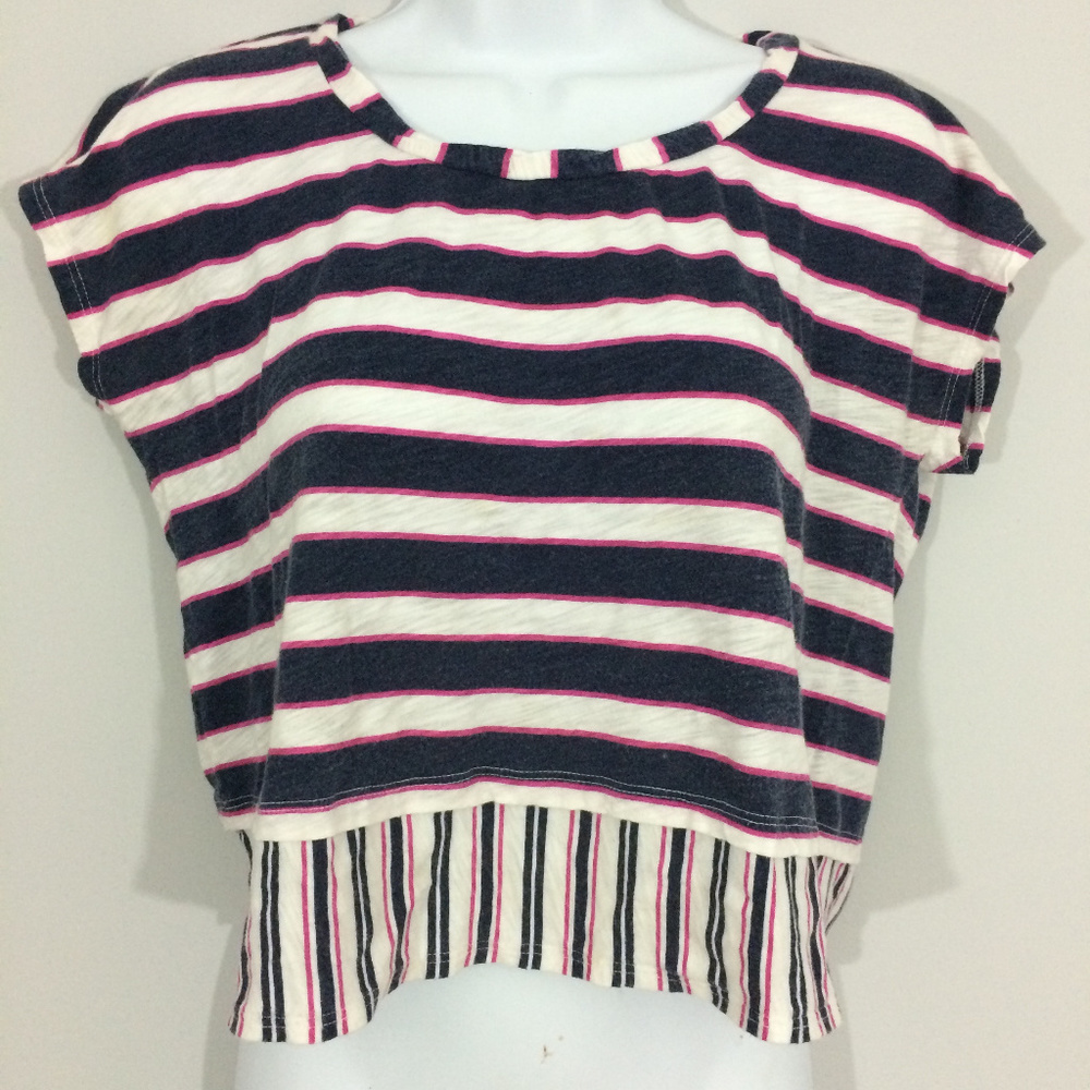 Splendid Womens S Striped Pullover Cotton Blend Short Sleeve Cropped Top